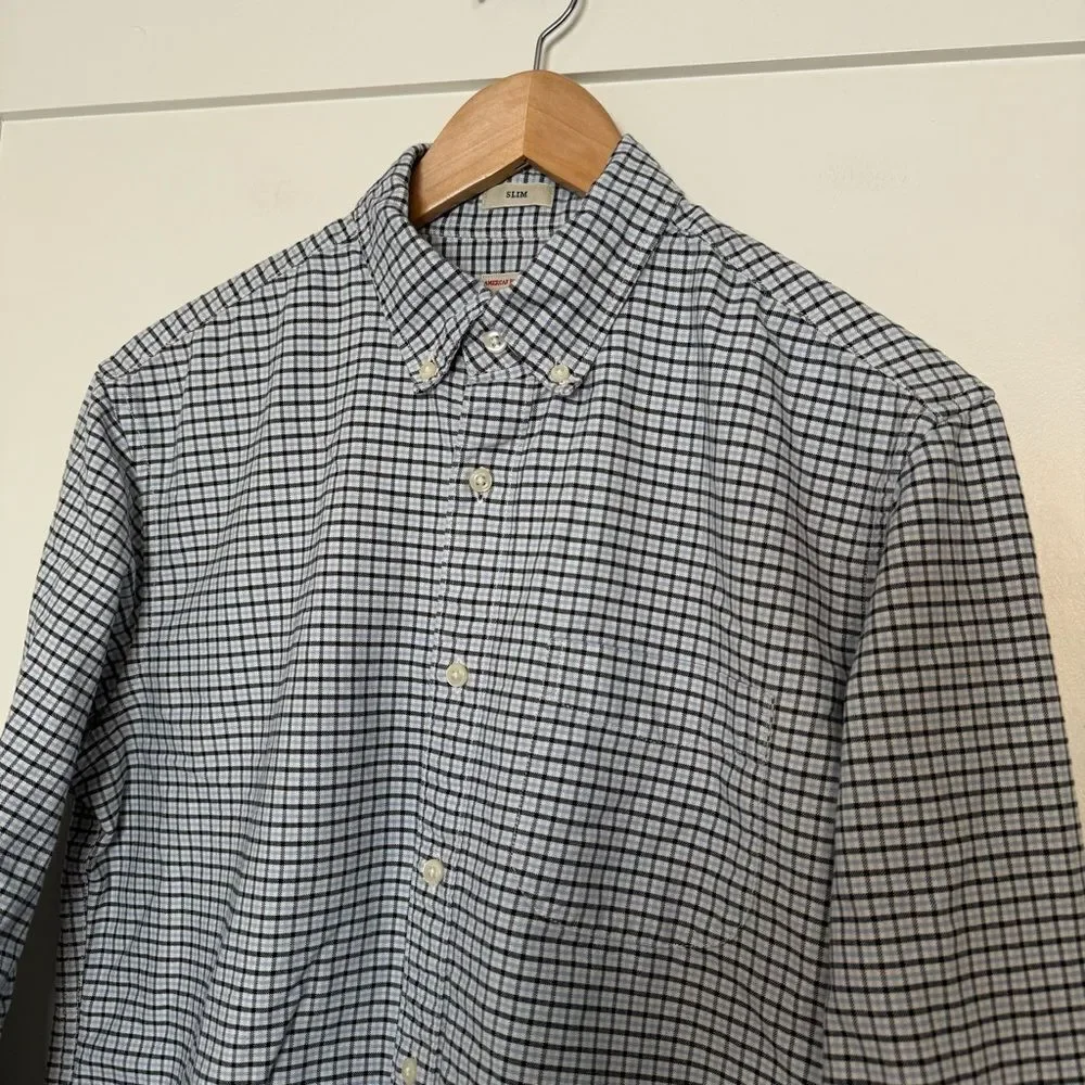 J Crew Oxford Shirt Mens Sz M Gingham Slim Fit 100% Cotton Preppy Office Career